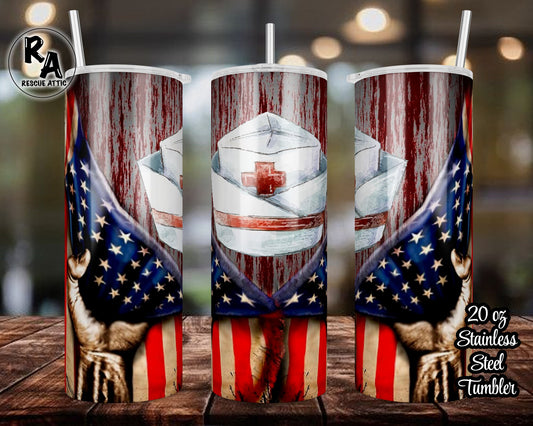 Nurse Hat American Flag 20oz Skinny Tumbler