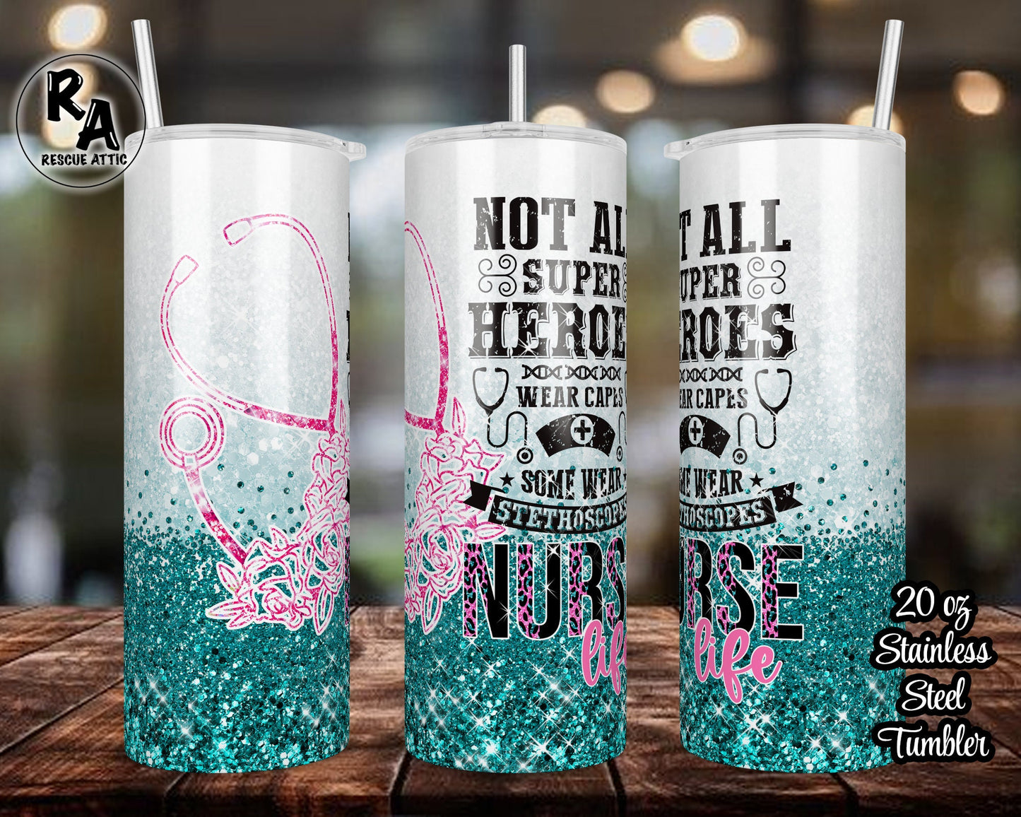 Faux Glitter Not All Superheroes Wear Capes 20oz Skinny Tumbler