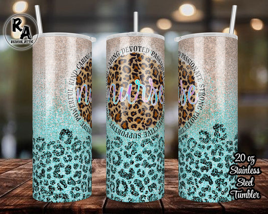 Nurse Faux Glitter 20oz Skinny Tumbler