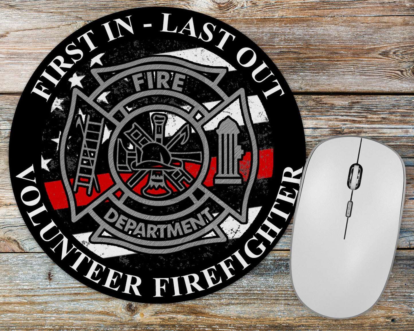 Thin Red Line Maltese Cross Volunteer Firefighter Mousepad