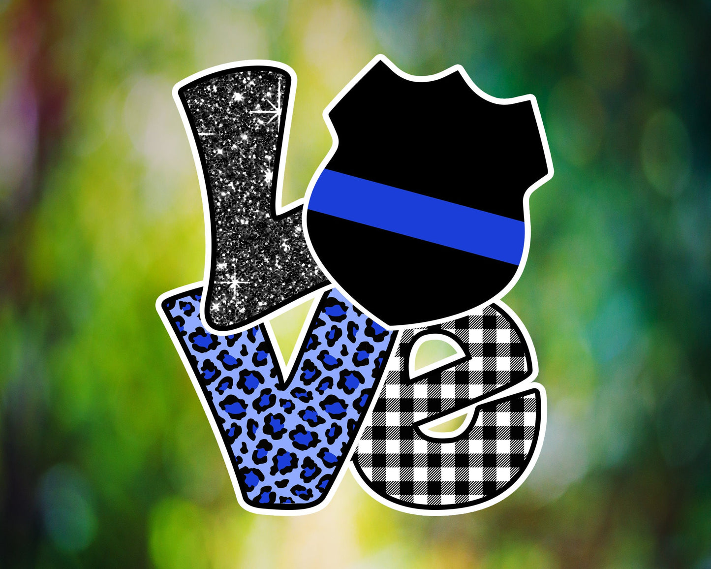 LOVE Blue Line Faux Glitter